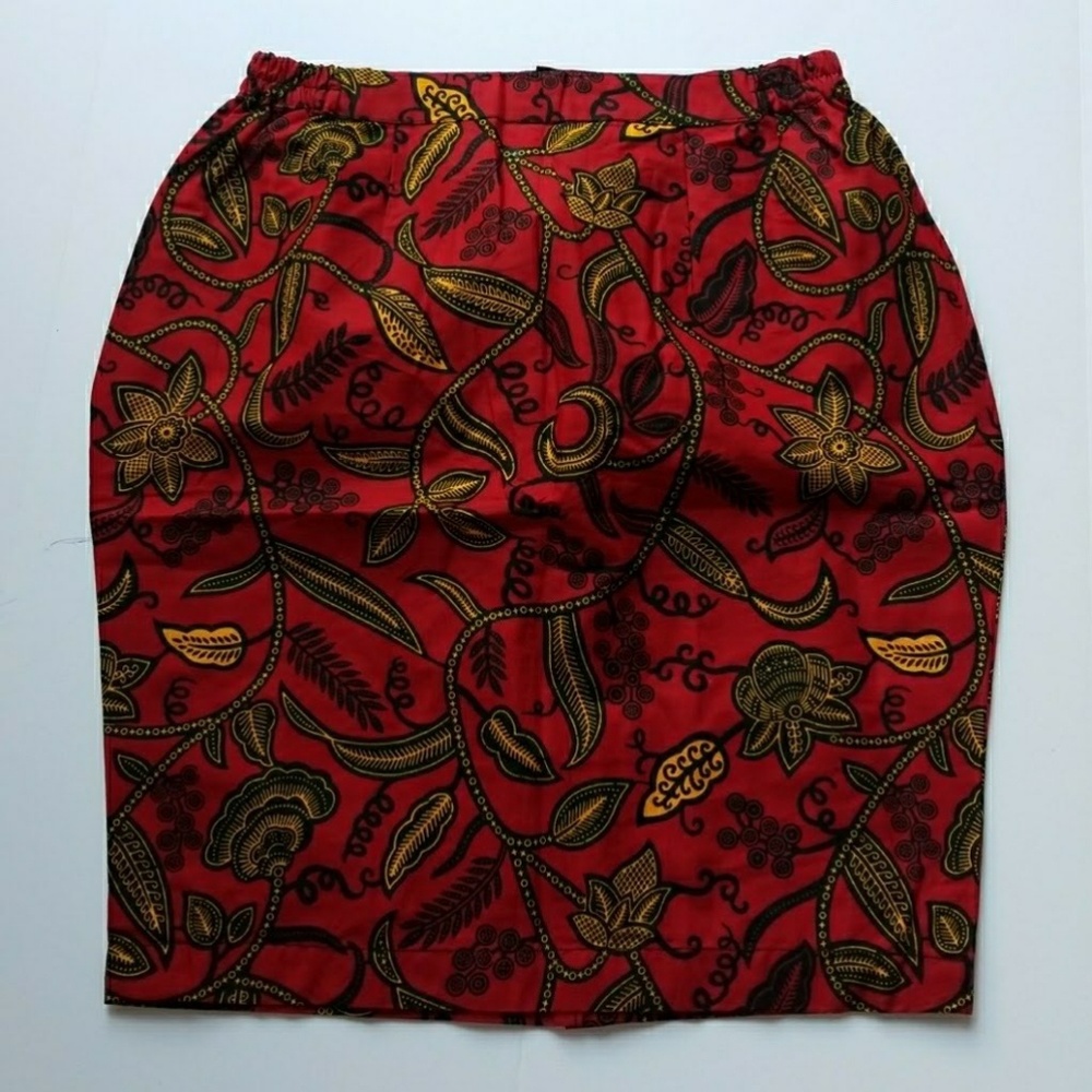 Ankara print pencil red skirt Sz M.
